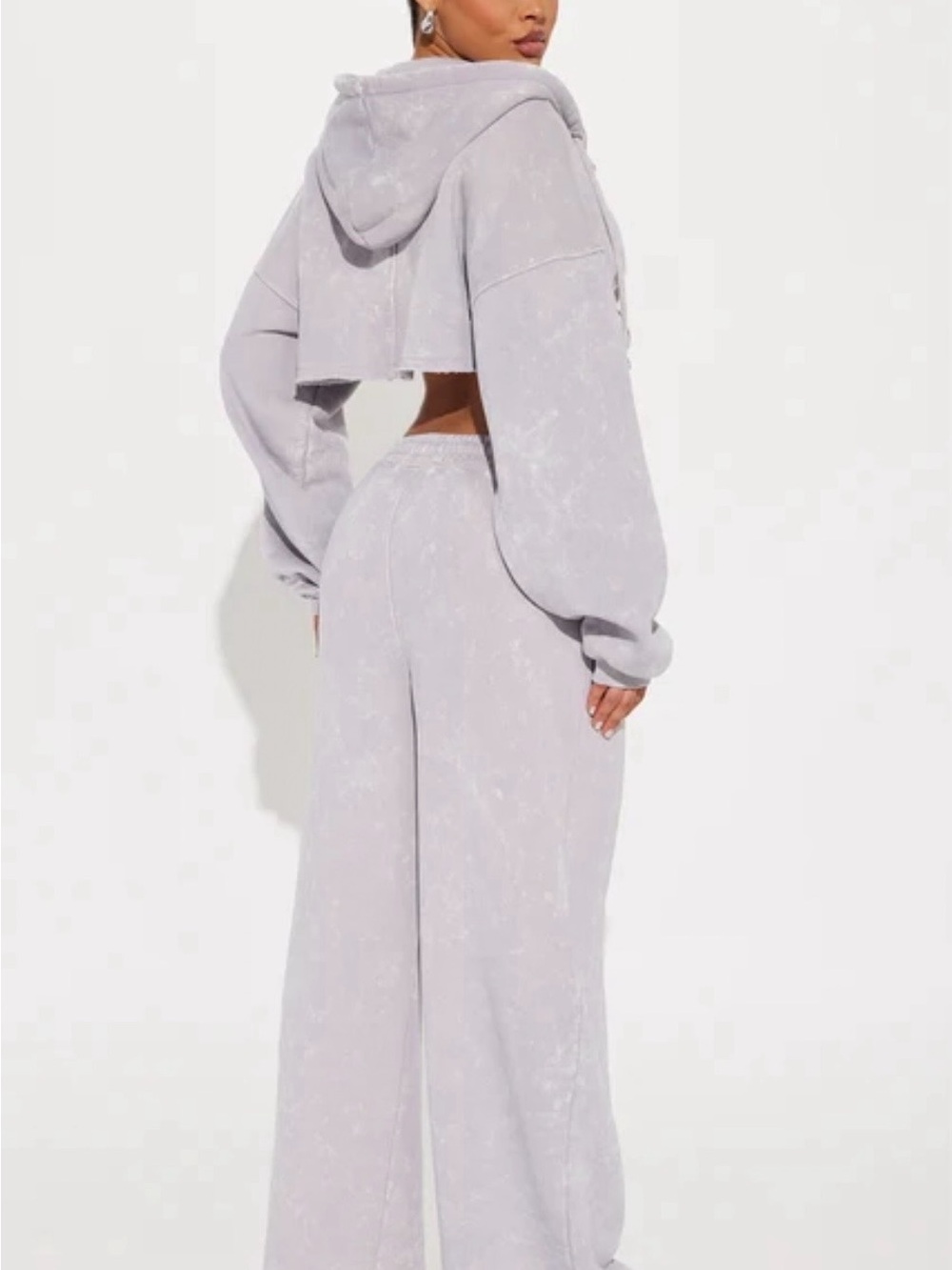 Fashion Nova Wide-Leg High-Waist Lounge Pants - Light Gray Sweat Set